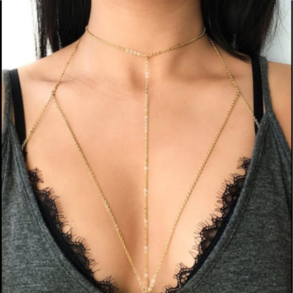 Gold starburst chest body chain